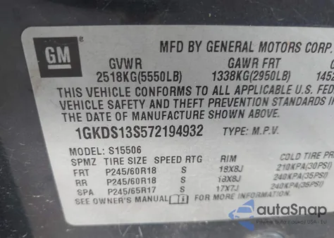 2007 GMC Envoy Slt z USA, uszkodzony, nr VIN 1GKDS13S572194932